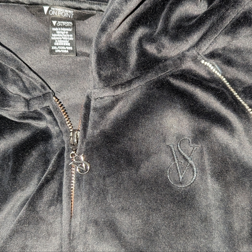 Victoria's Secret On Point Velour Rhinestone Full Zip Hoodie Black Women's XXL - Picture 6 of 7